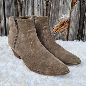 Studded Ankle Bootie Marc Fisher Wanida Size 10 Tan Suede Leather Zip Boot Brown
